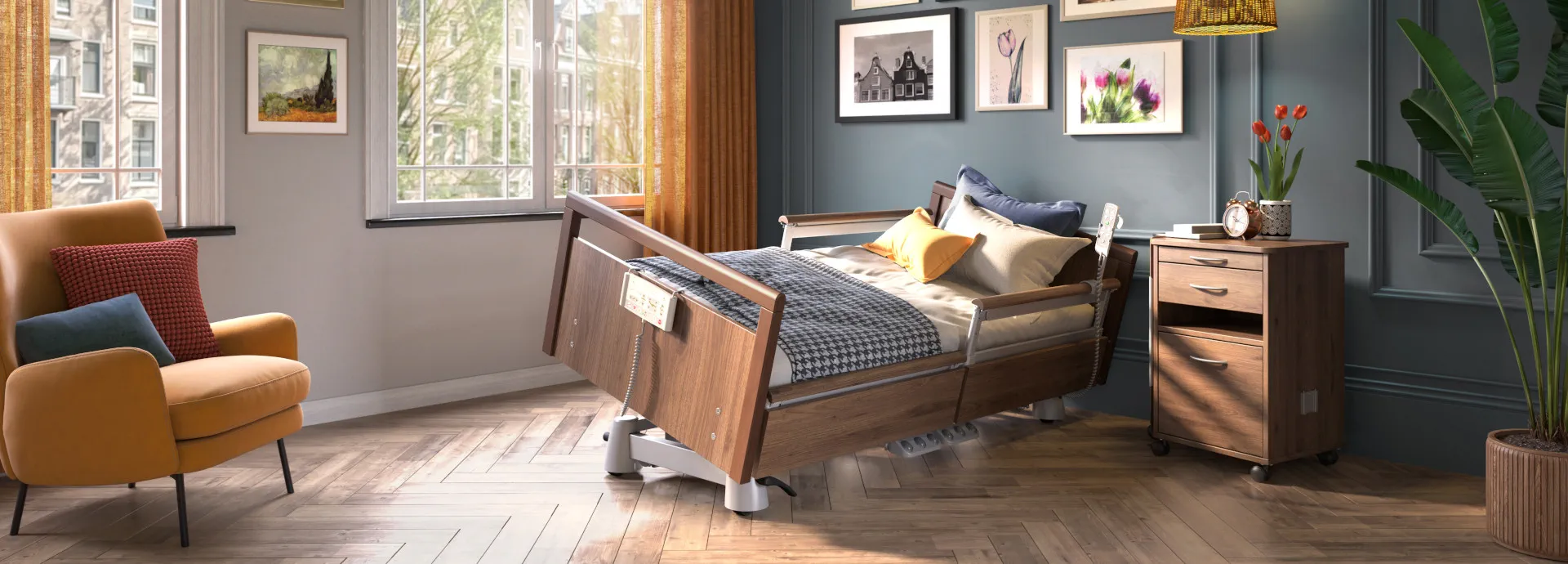 wissner-bosserhoff Latera Neo nursing bed in a homely care room